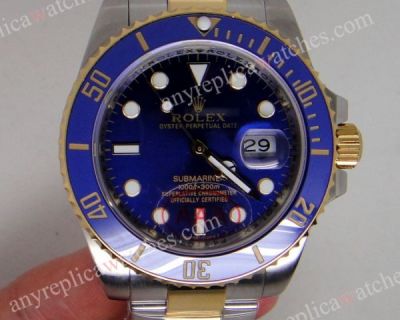 Copy Gold Rolex Submariner Blue Face Two Tone  Watch 40mm Automatic